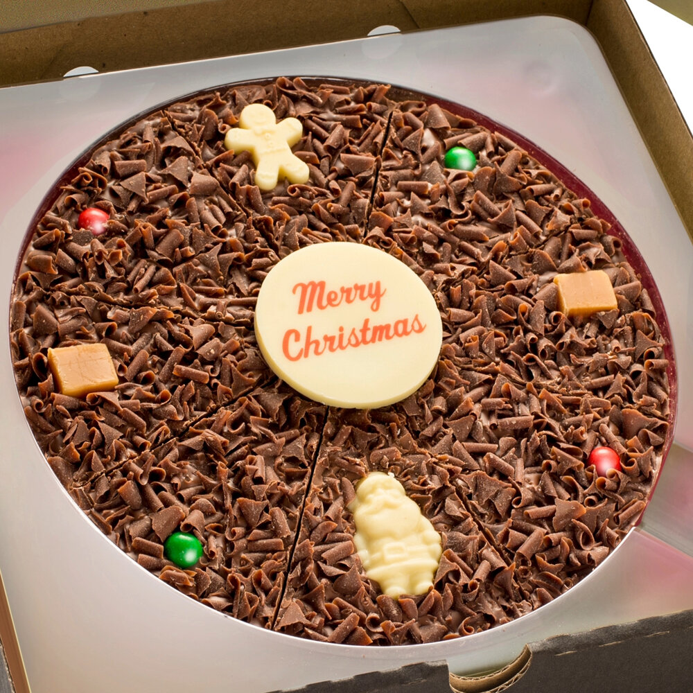 Our delicious 7 inch Christmas-themed chocolate pizza is the perfect gift!